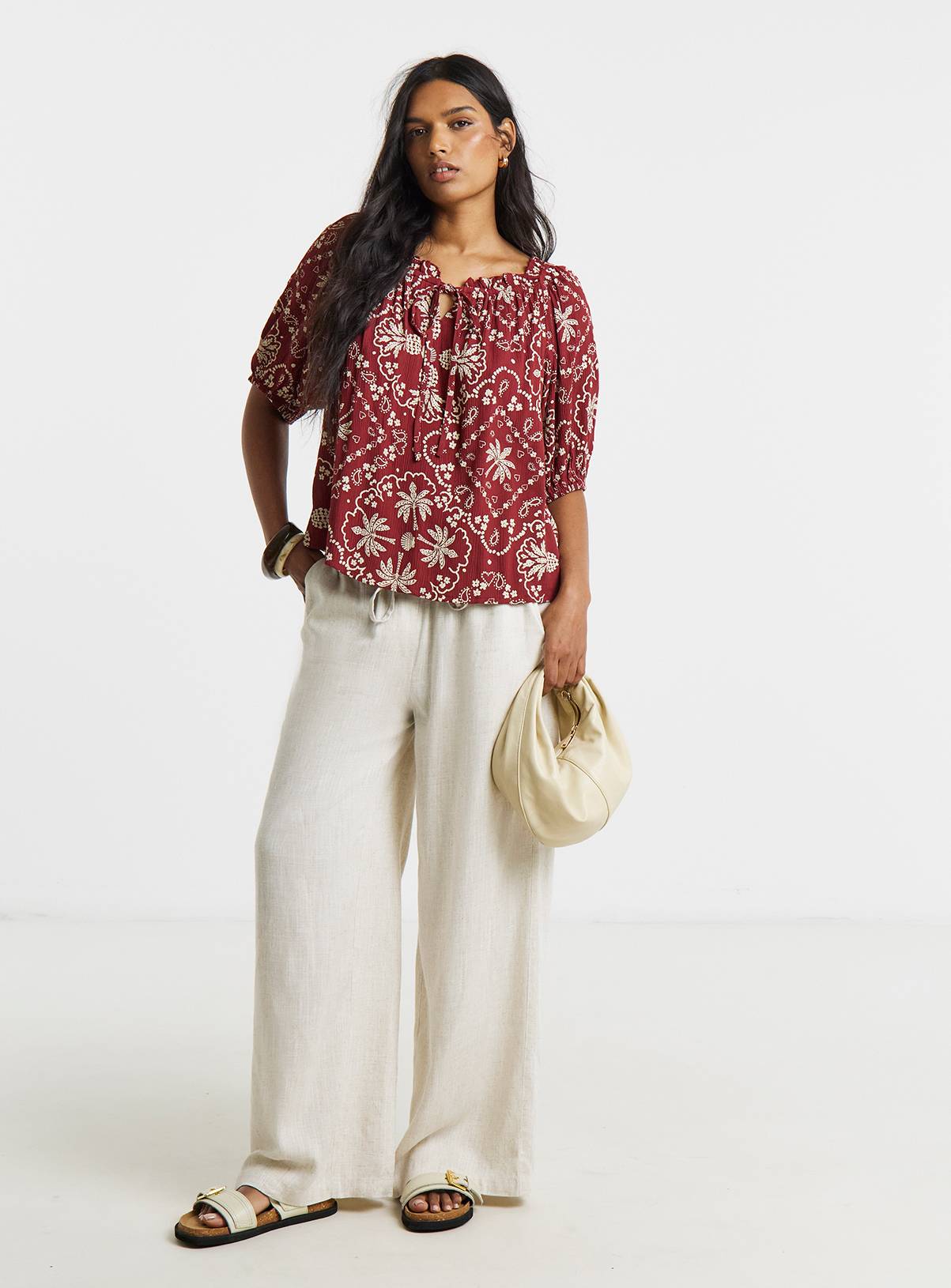 SIMPLY BE Scarf Print Crinkle Smock Blouse 14 - Image 3